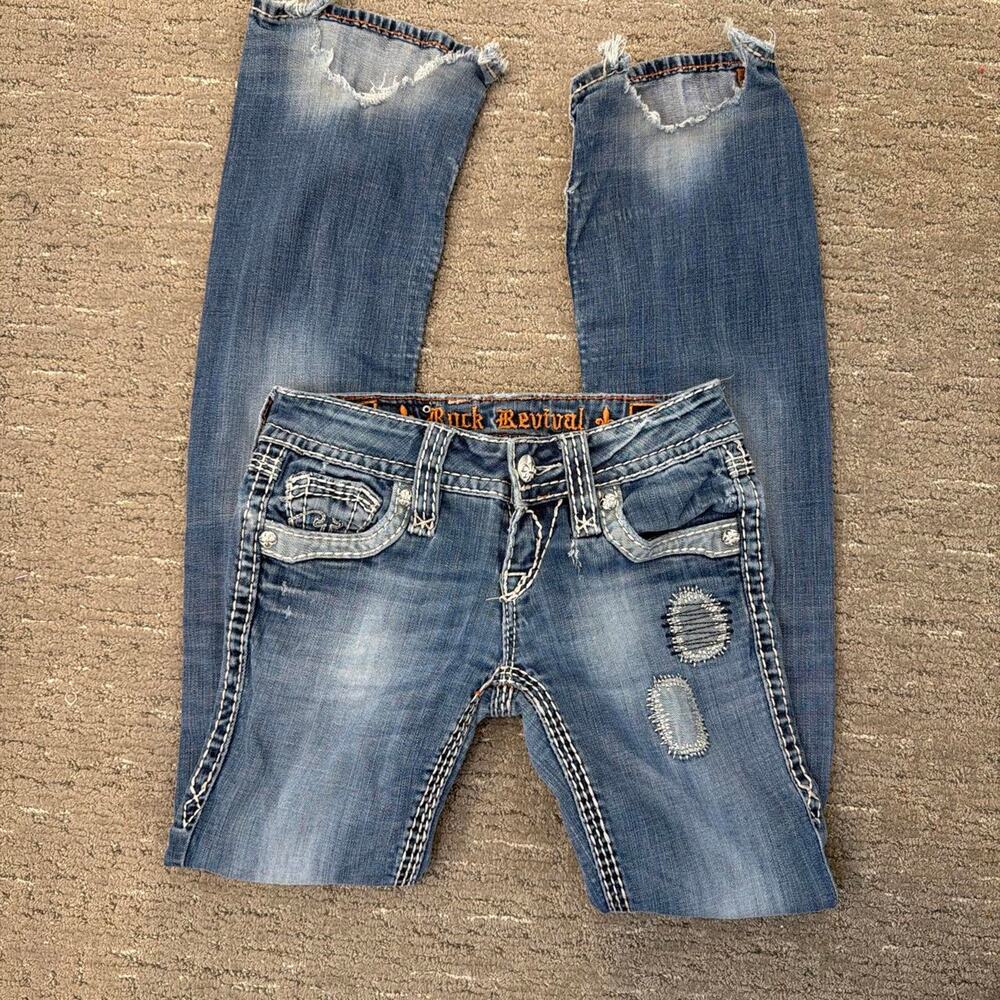 INSANE vintage y2k rock revival patchwork low rise bootcut jeans